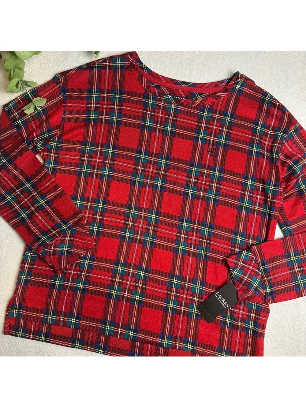 Ralph Lauren Sleep Top Red Plaid Pullover Long Sleeve Holiday NWT